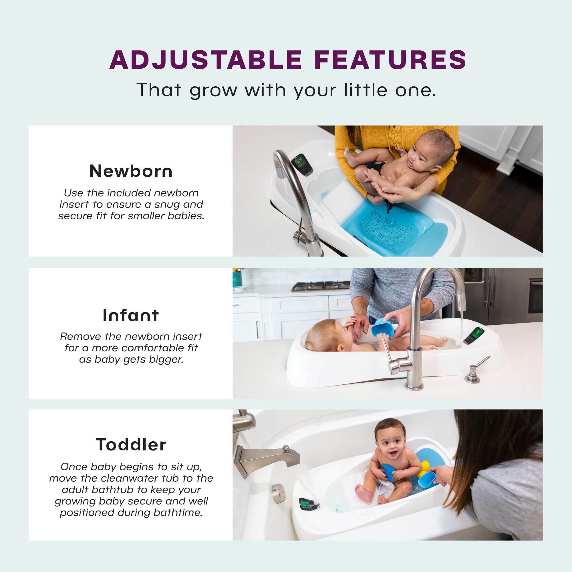 4moms Cleanwater Tub, 3-in-1 Grow-with-Me Baby Bathtub with Digital Thermometer for Newborns to Toddler, Assembled in The USA - Image 4