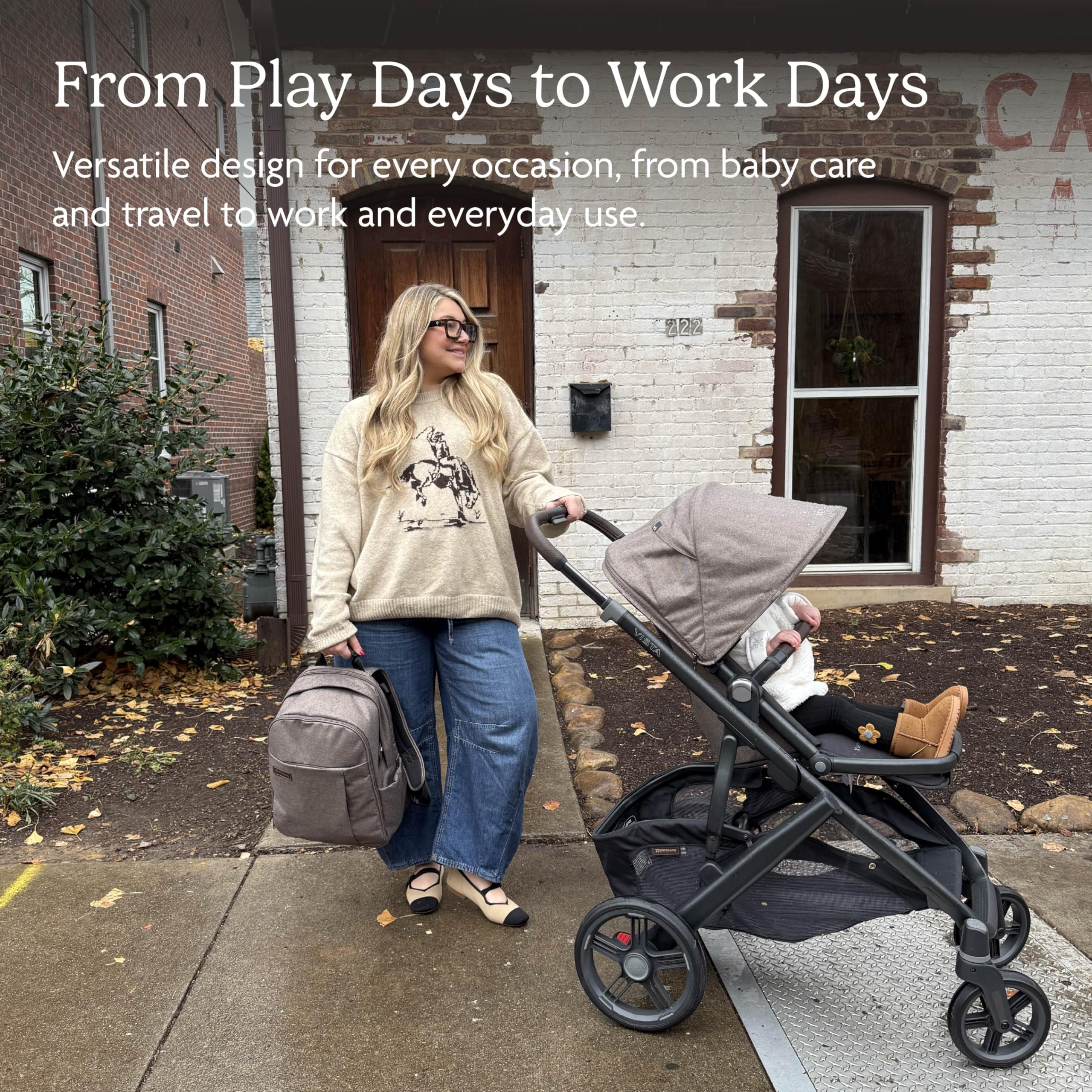 UPPAbaby Changing Backpack - Multiple Storage Compartments - Side Bottle + Laptop Pockets - Trolley Sleeve - Stroller Strap Attachment - Owen - Mocha Mélange | Chestnut Leather - Image 2