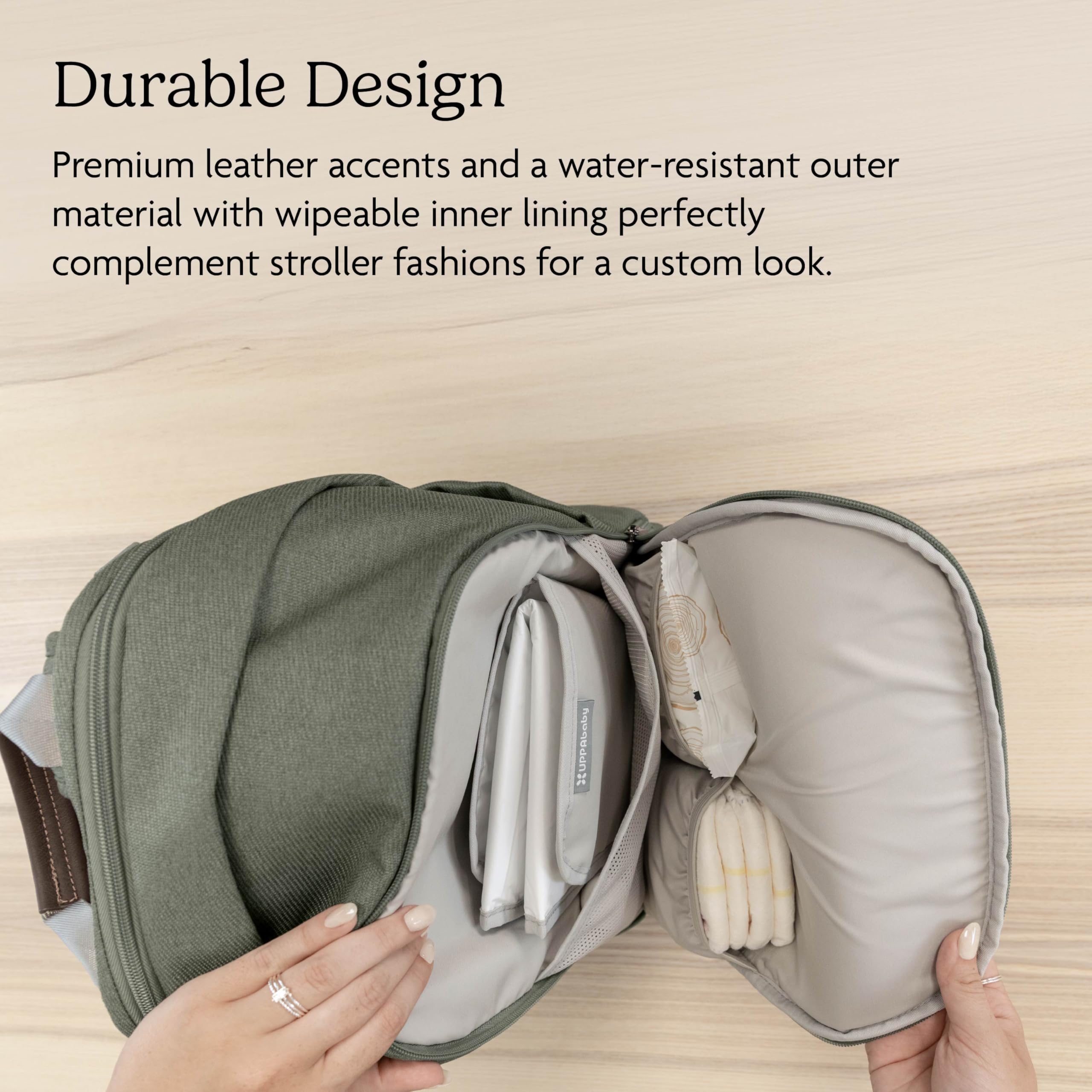 UPPAbaby Changing Backpack - Multiple Storage Compartments - Side Bottle + Laptop Pockets - Trolley Sleeve - Stroller Strap Attachment - Owen - Mocha Mélange | Chestnut Leather - Image 5