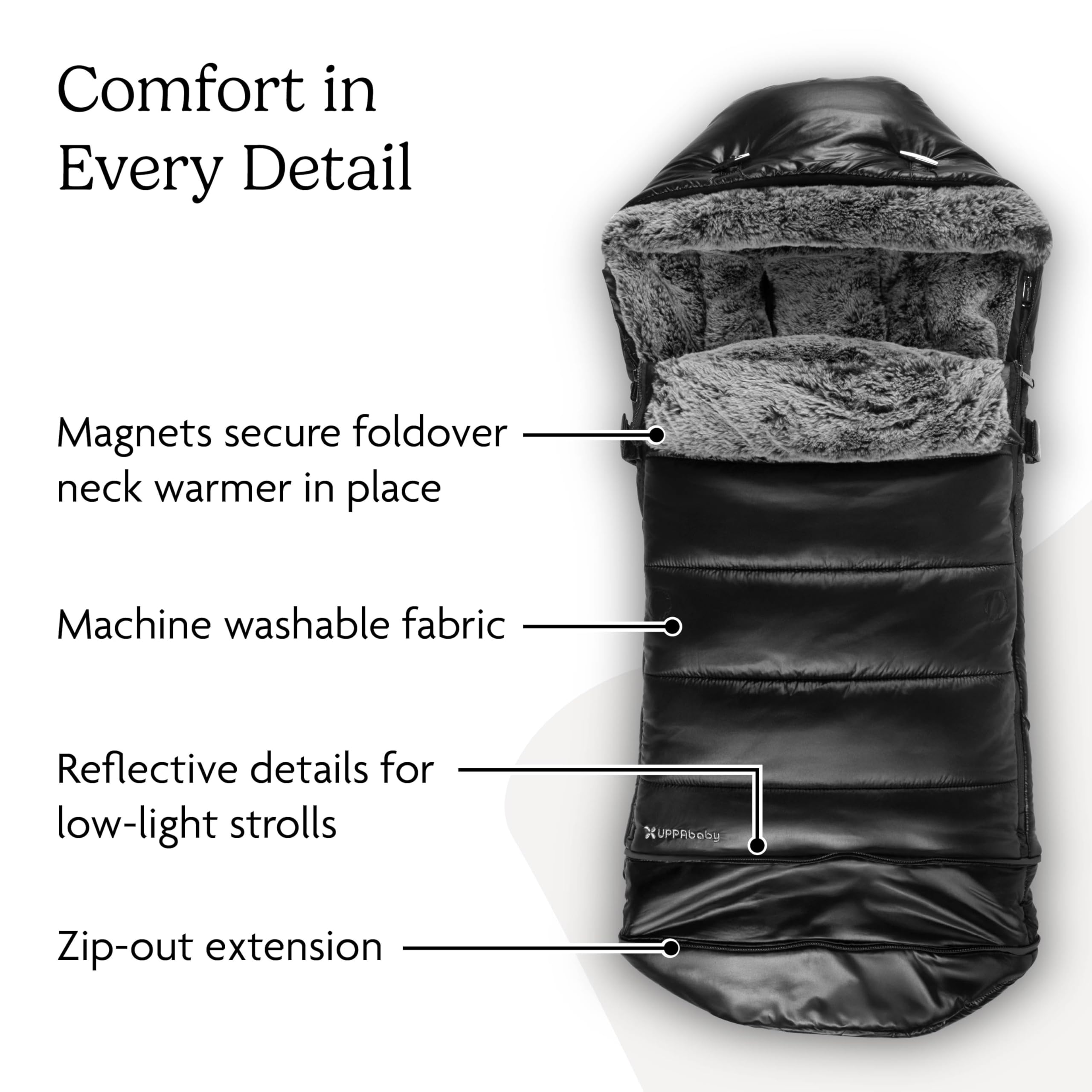 UPPAbaby CozyGanoosh Luxe 2-in-1 Footmuff - Fits Strollers + RumbleSeat – Ultra-Plush with Zip-Out Liner, All-Season Weatherproof Cover - Lyla (Onyx Nylon) - Image 3
