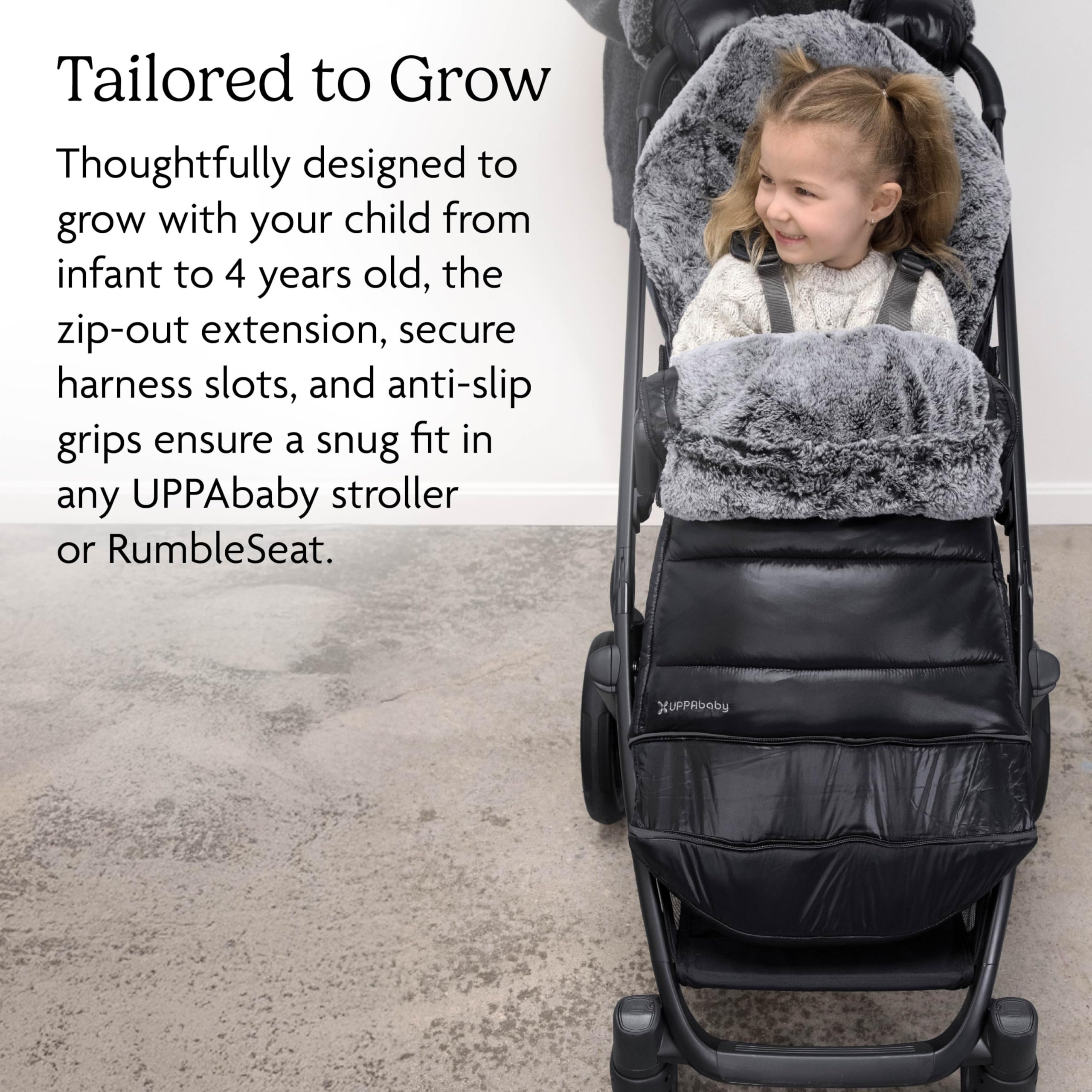 UPPAbaby CozyGanoosh Luxe 2-in-1 Footmuff - Fits Strollers + RumbleSeat – Ultra-Plush with Zip-Out Liner, All-Season Weatherproof Cover - Lyla (Onyx Nylon) - Image 4