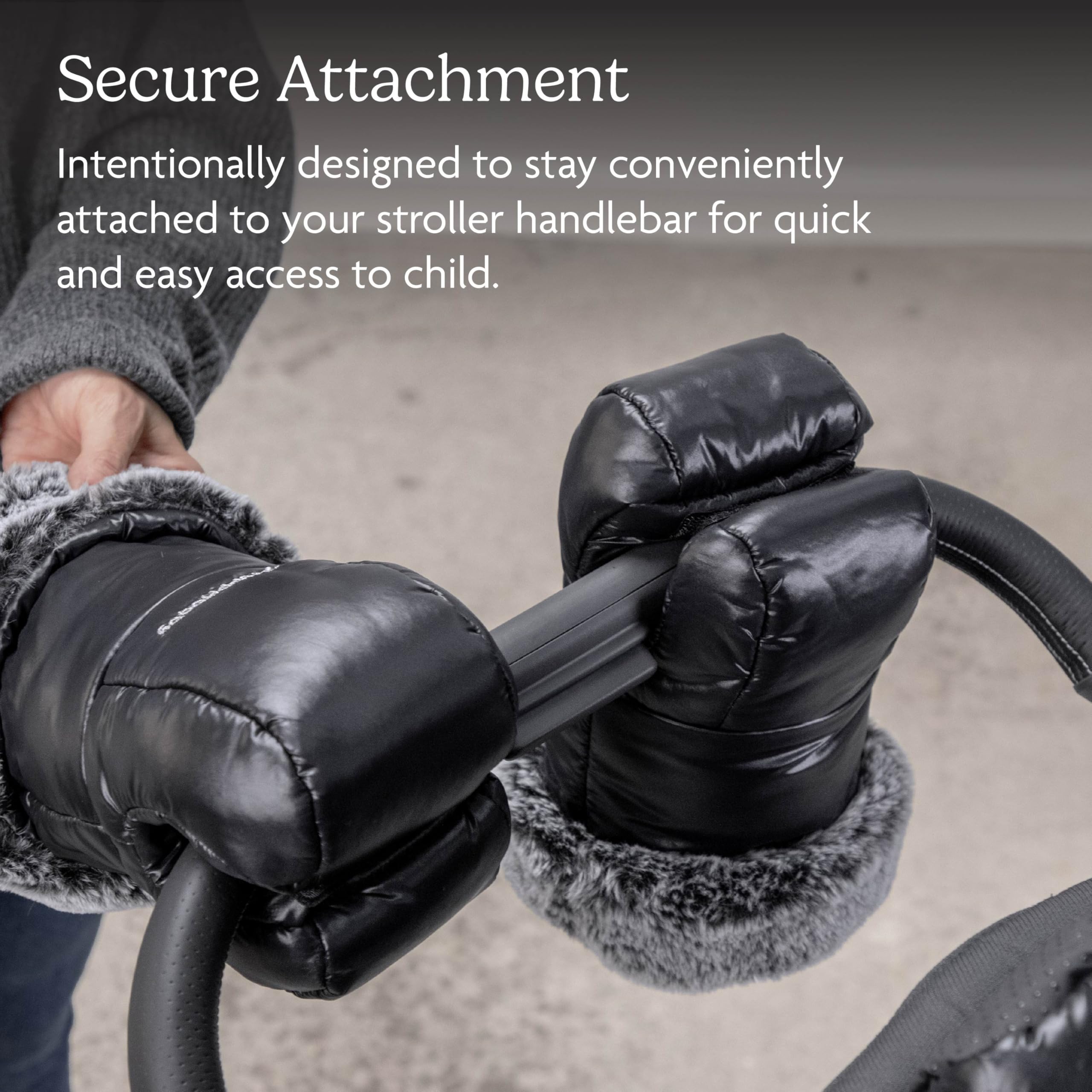 UPPAbaby CozyHandmuffs Luxe – Easily Attaches to Stroller Handlebars – Ultra-Plush, Water-Repellent Hand Protection for Cold Weather - Lyla (Onyx Nylon) - Image 4