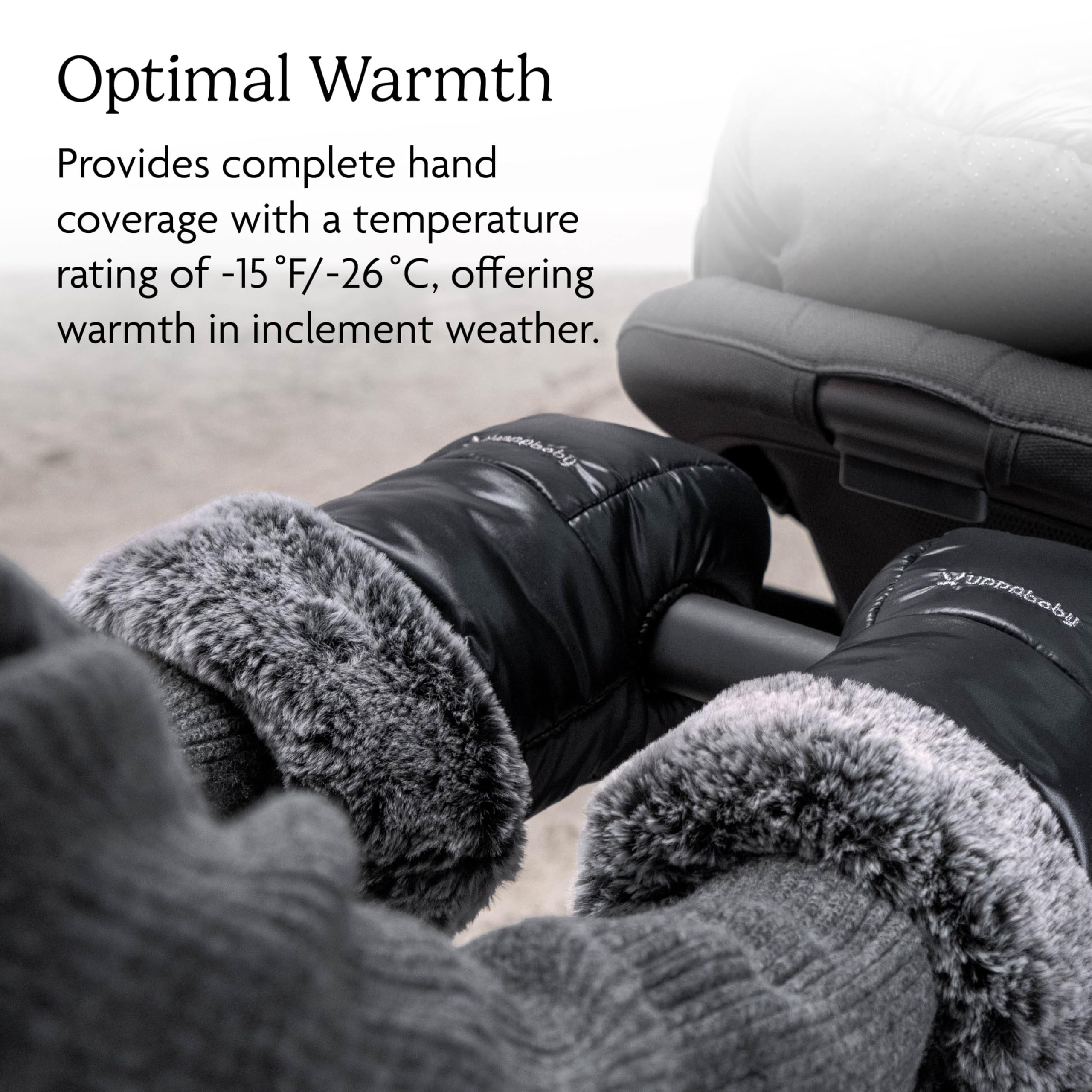 UPPAbaby CozyHandmuffs Luxe – Easily Attaches to Stroller Handlebars – Ultra-Plush, Water-Repellent Hand Protection for Cold Weather - Lyla (Onyx Nylon) - Image 6
