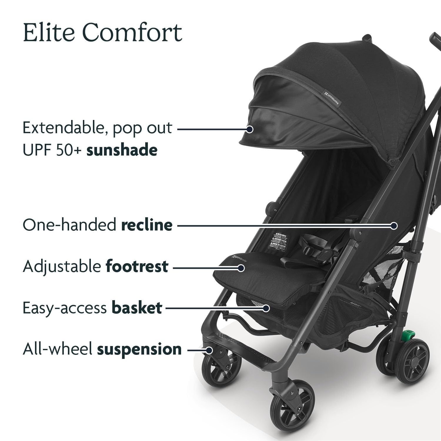 UPPAbaby G-Luxe Umbrella Stroller/Lightweight Design for Easy Travel/One-Step Fold + Recline/XL Basket + Canopy/Cup Holder Included/Jake (Charcoal/Carbon) - Image 4