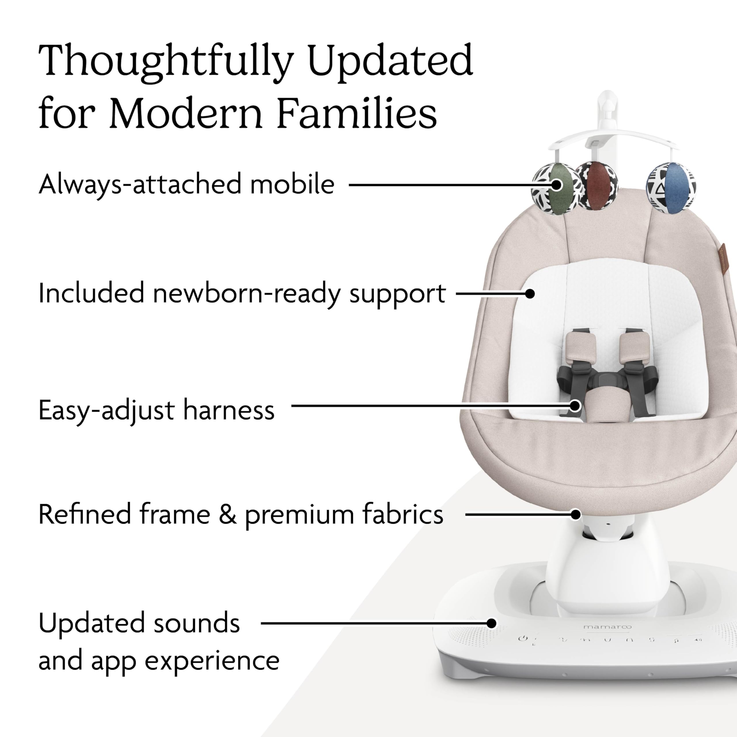 UPPAbaby Mamaroo Smart Swing – Customizable Soothing Modes with MotionSync Technology – Infant Recline + Bluetooth Enabled – Included Newborn Insert – Charlie (Sand Mélange) - Image 4