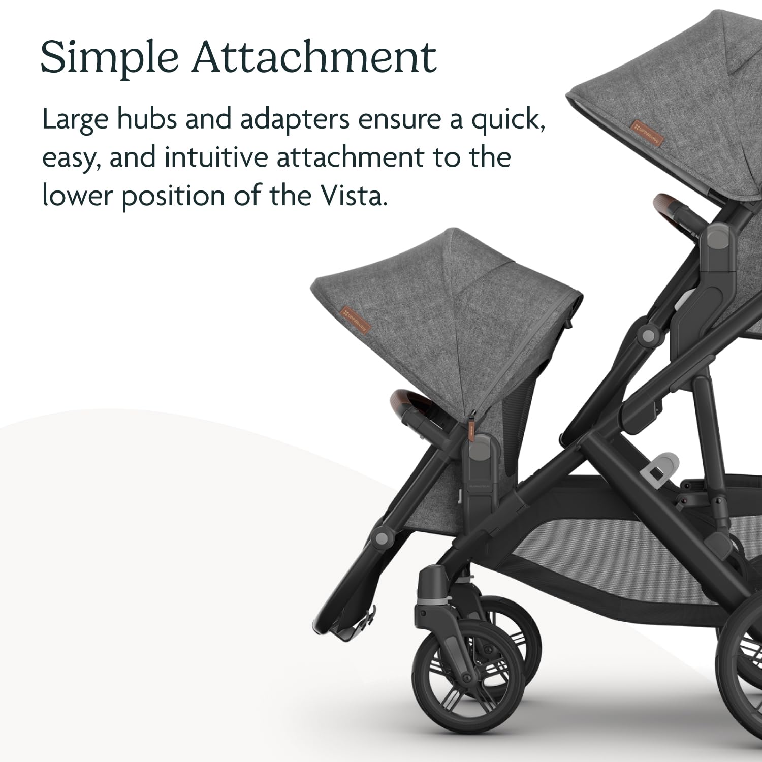 UPPAbaby RumbleSeat V3 Second Lower Seat - Compatible with Vista V2 and Vista V3 - All-Weather Seat + Magnetic Buckle – Adapters Included - Greyson (Charcoal Mélange/Carbon Frame/Saddle Leather) - Image 4