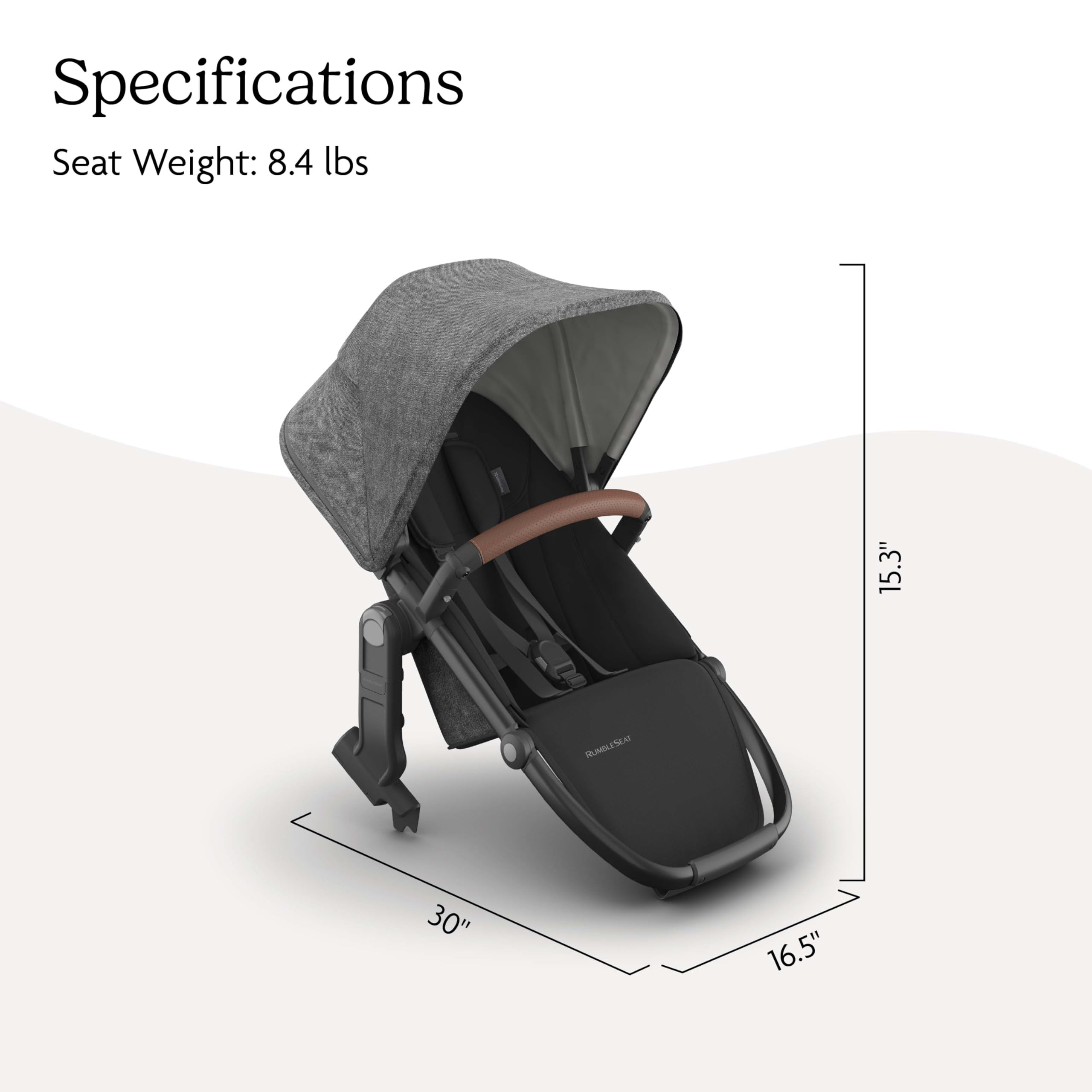 UPPAbaby RumbleSeat V3 Second Lower Seat - Compatible with Vista V2 and Vista V3 - All-Weather Seat + Magnetic Buckle – Adapters Included - Greyson (Charcoal Mélange/Carbon Frame/Saddle Leather) - Image 7
