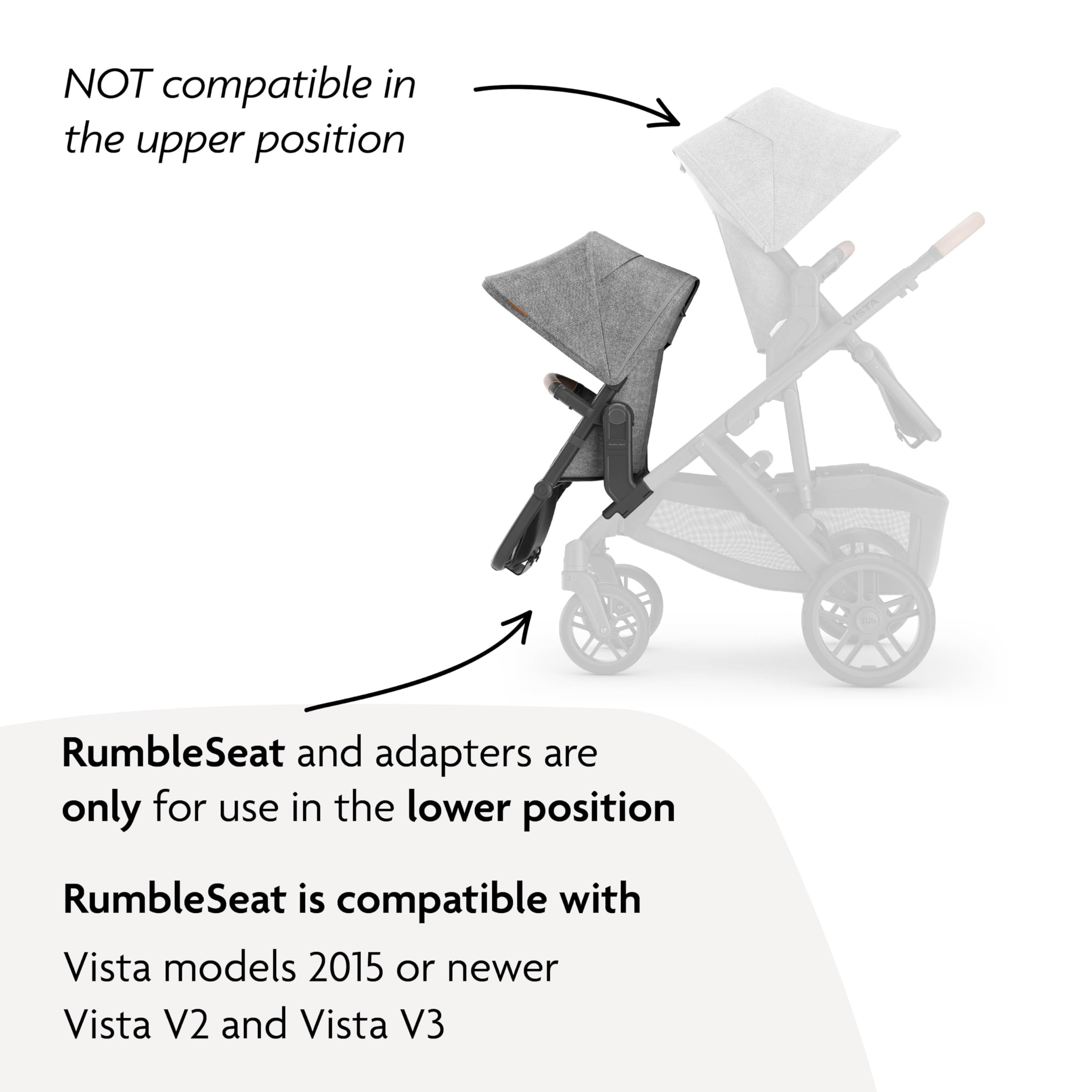UPPAbaby RumbleSeat V3 Second Lower Seat - Compatible with Vista V2 and Vista V3 - All-Weather Seat + Magnetic Buckle – Adapters Included - Greyson (Charcoal Mélange/Carbon Frame/Saddle Leather) - Image 8